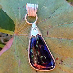 Amazing large azurmalachite Native American handmade 925 sterling silver pendant